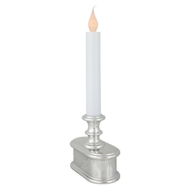 Pre lit Led White And Silver Lighted Christmas Candle Lamp