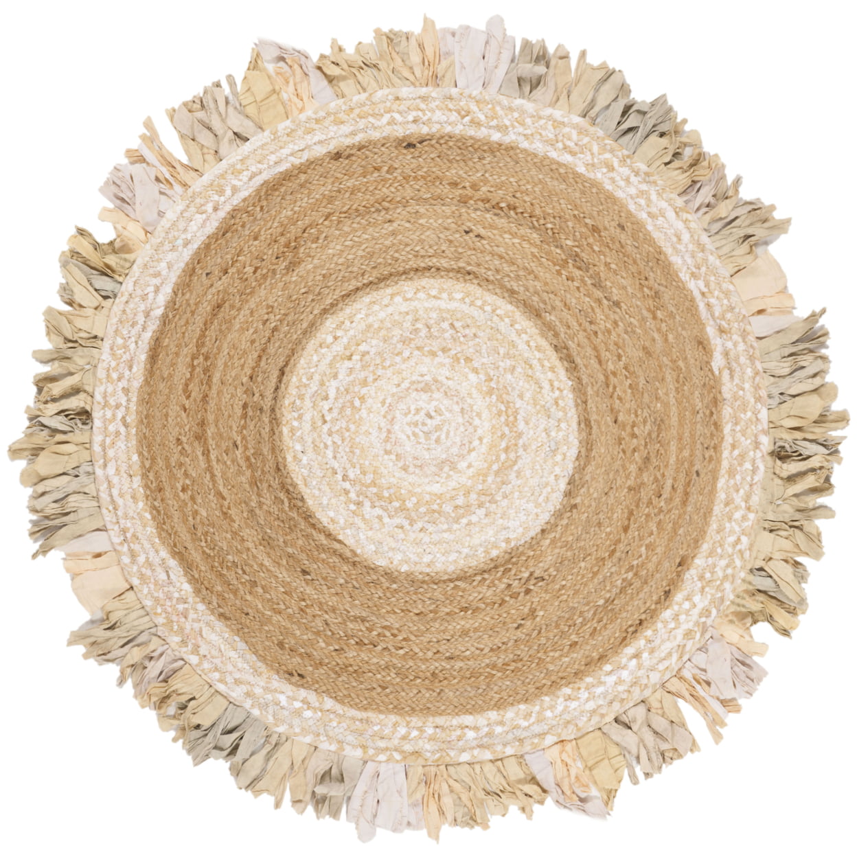 SAFAVIEH Cape Cod Susan Braided with Fringe Area Rug, 4' x 4' Round, Beige/Natural