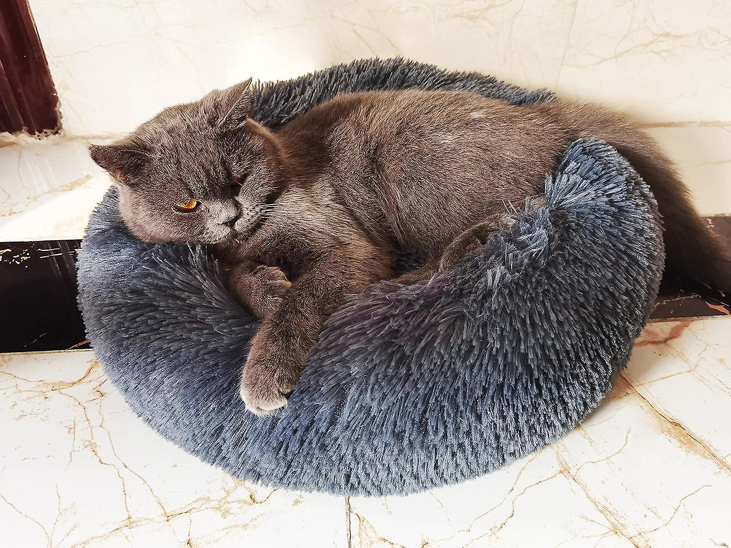 Dog Bed 40cm Cat Bed Washable Dog Bed Anti-slip Round Plush Pet Bed Round Cushion For Cat Dog (s-dark Grey)