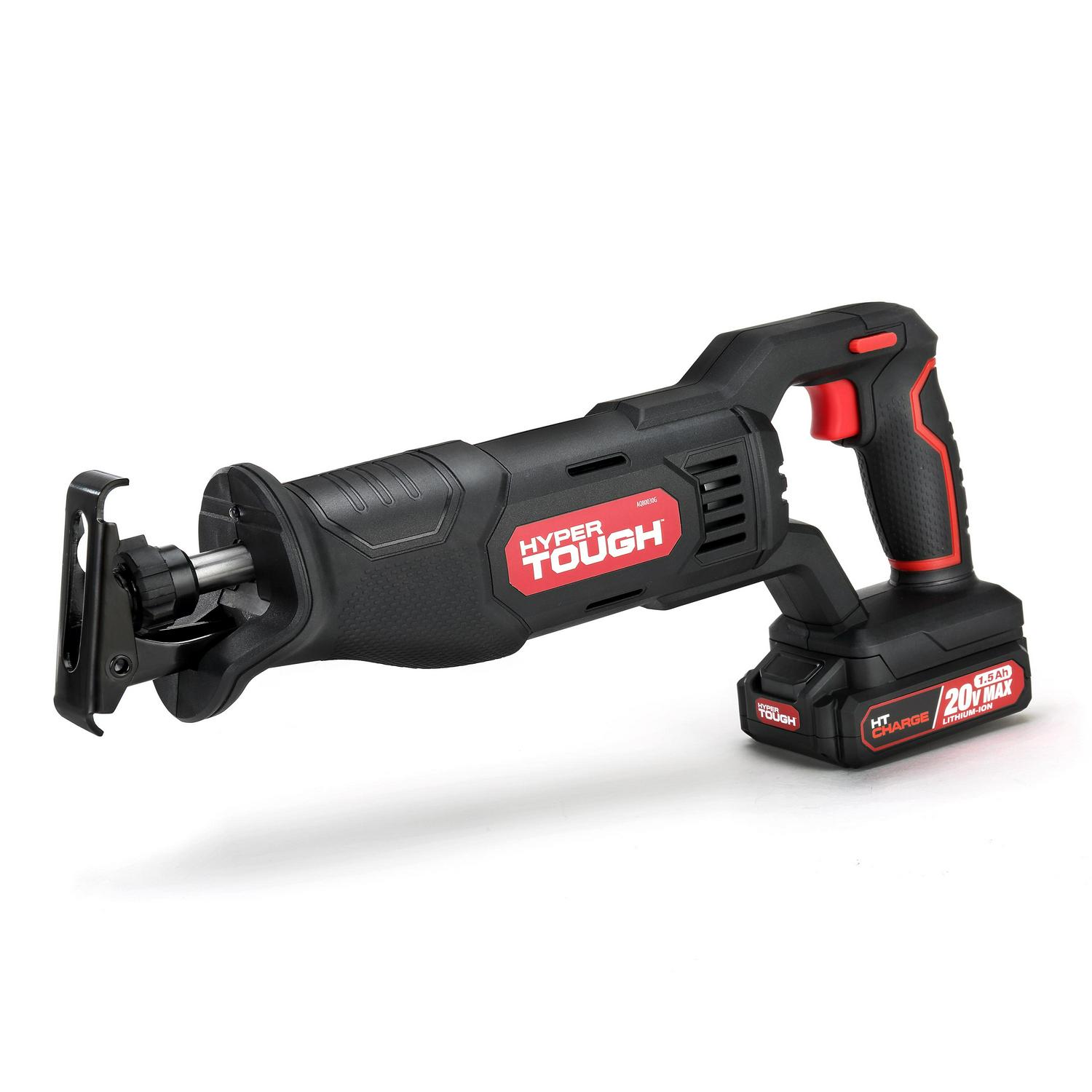 Hyper Tough 20V Max Lithium-ion Cordless Reciprocating Saw， Variable Speed， Keyless Blade Change， with 1.5Ah Lithium-ion Battery and Charger， Wood Blade and LED Light