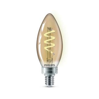 Philips 25-Watt Equivalent B11 Spiral Filament E12 Base LED Vintage Edison LED Light Bulb 2000K Amber (2-Pack) 565804