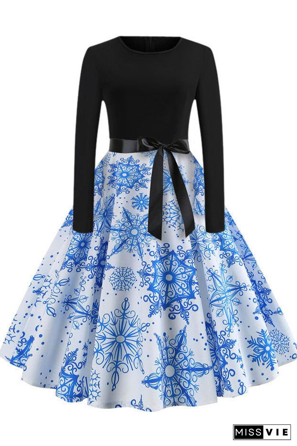 Christmas Printed Belt A-line Vintage Dress