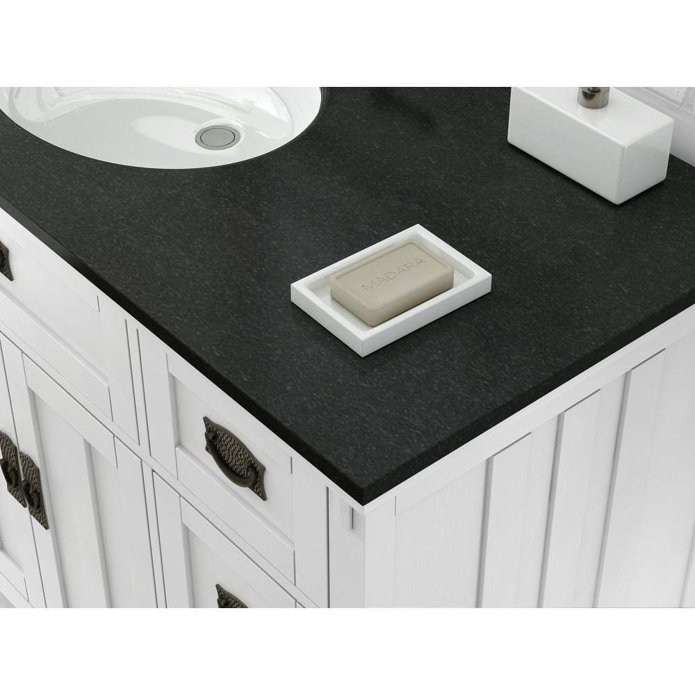 Home Decorators Collection Artisan 48 in. W Bath Vanity in White with Vanity Top in Natural Black with White Basin MD-V1760