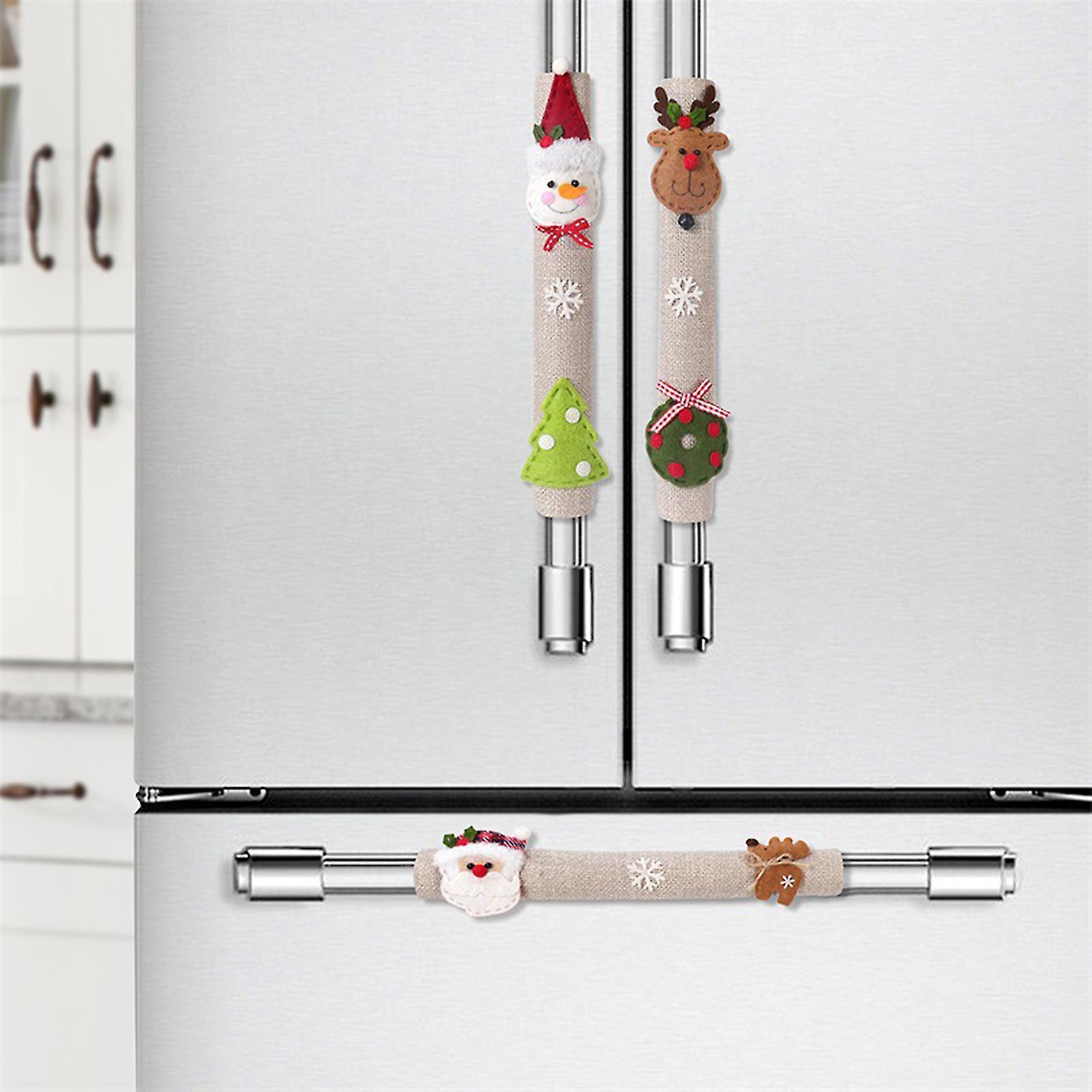 3pcs Christmas Fridge Handle Covers Snowman Door Handle Cover Microwave Oven