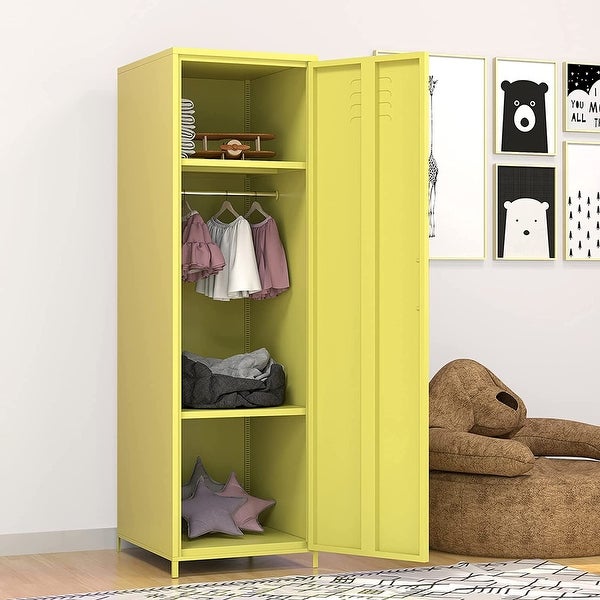 Metal Armoires Locker Cabinet for Kid with Hanging Rod and Shelves - - 36905280