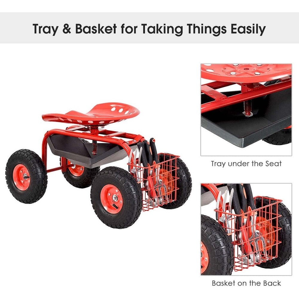 Rolling Gardening Chair Cart with Wheels  360 Swivel Rolling Scooter   42.5\