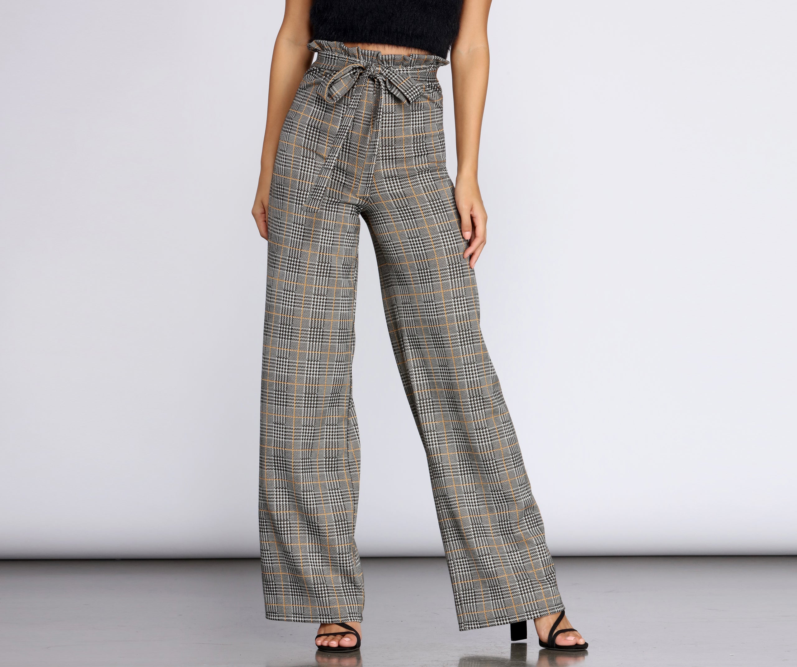 Paper Bag High Waist Plaid Trousers