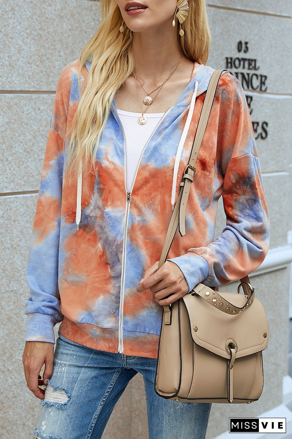 Tie Dye Zipper Long Sleeve Hoodie Coat