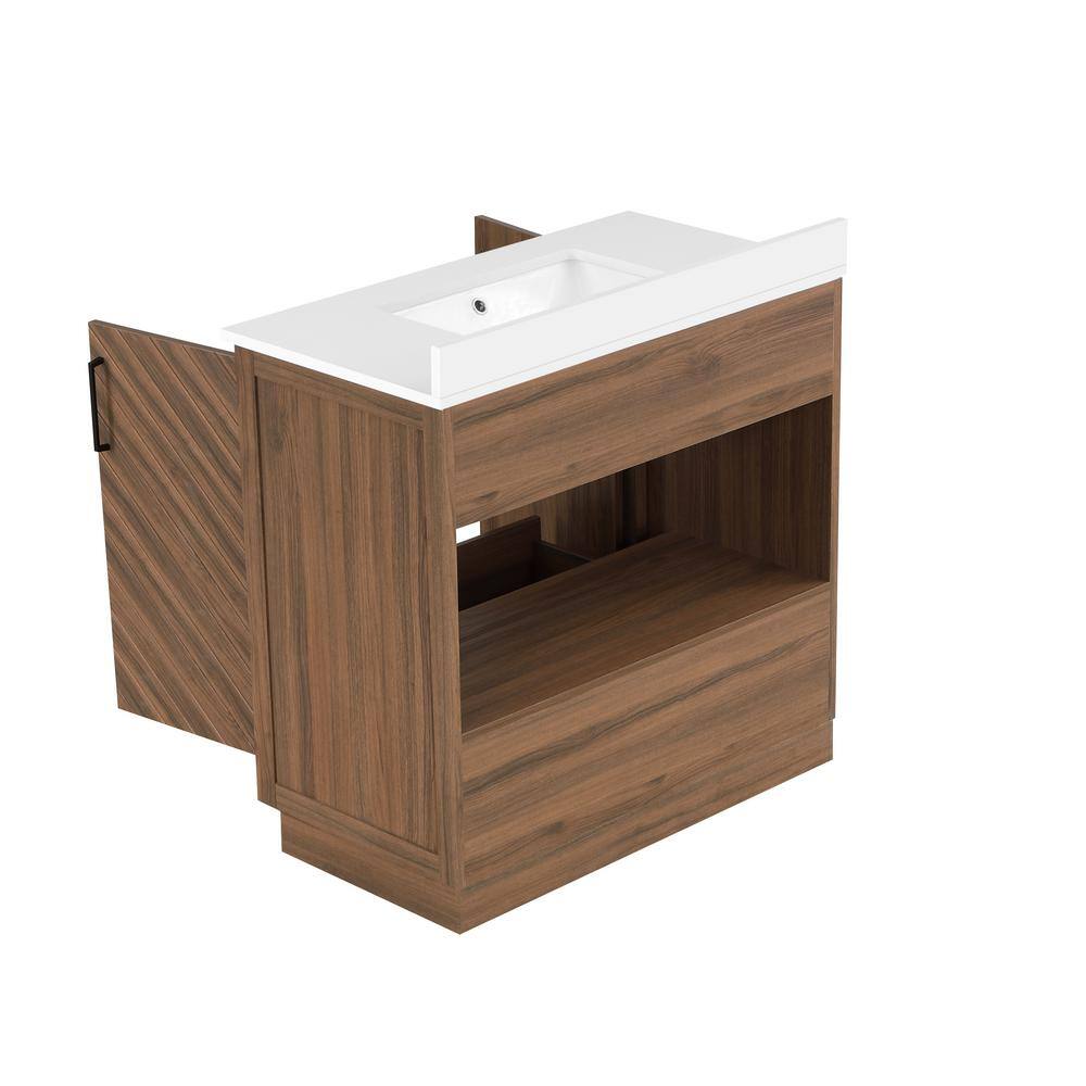 Glacier Bay Huckleberry 36 in. W x 19 in. D x 34.50 in. H Freestanding Vanity in Spiced Walnut with White Engineered Stone Top Huckleberry36SW