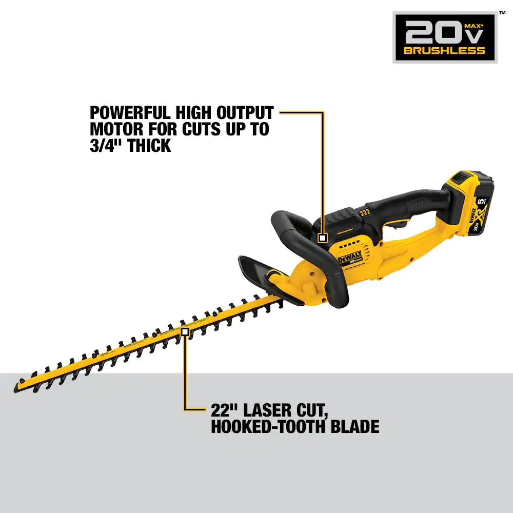 DEWALT DCHT820P1 22 in. 20V MAX Lithium-Ion Cordless Hedge Trimmer with 5.0Ah Battery and Charger Included