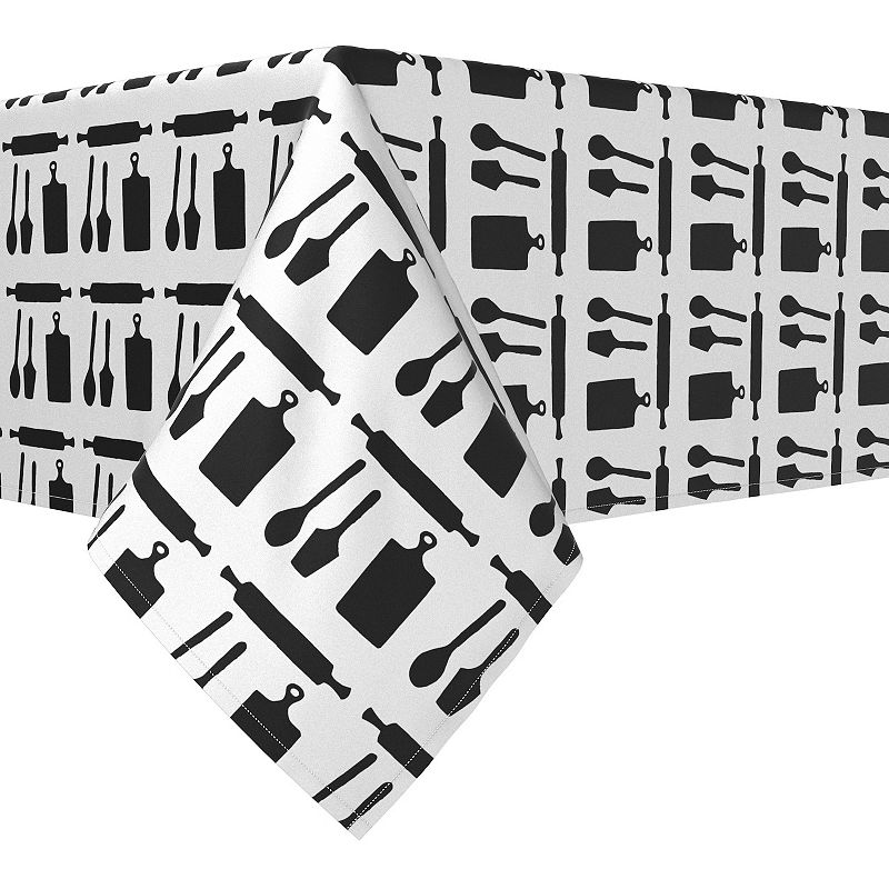 Rectangular Tablecloth， 100% Cotton， 52x104， Kitchen Icons Black