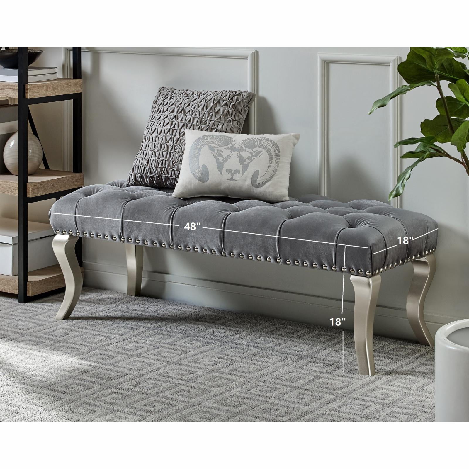 Roundhill Furniture Maxem Tufted & Upholstered Bench, Gray