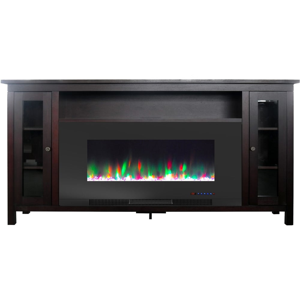 Hanover Brighton Electric Fireplace TV Stand and Color Changing LED Heater Insert with Crystal Rock Display  Mahogany