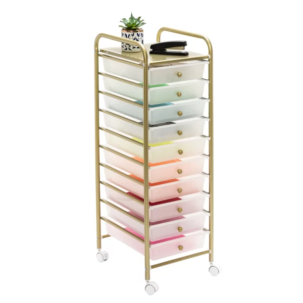 10-Drawer Gold Rolling Storage Cart