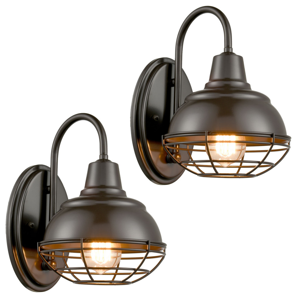 Set of 2 Gooseneck Barn Light Waterproof Indoor/Outdoor Metal Wall Sconces   Industrial   Outdoor Wall Lights And Sconces   by Ecopower Light LLC  Houzz