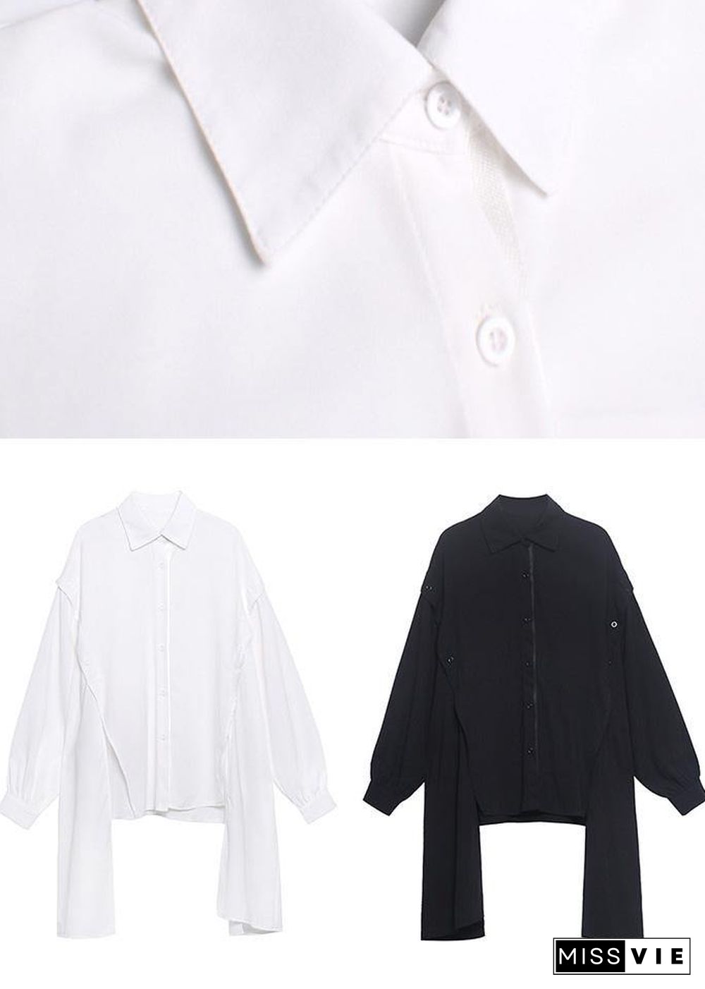 Casual Black Asymmetrical Design Button Shirt Long Sleeve Spring