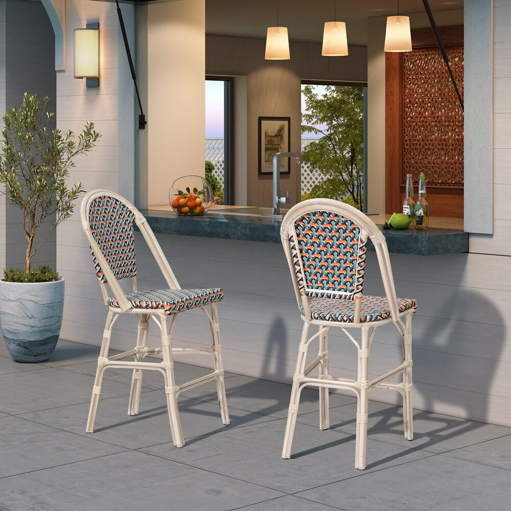 PURPLE LEAF White Print Finish Patio Bar Chairs with Back Rattan Bar Chairs French Bistro Set for Kitchen Outdoor Counter Stool