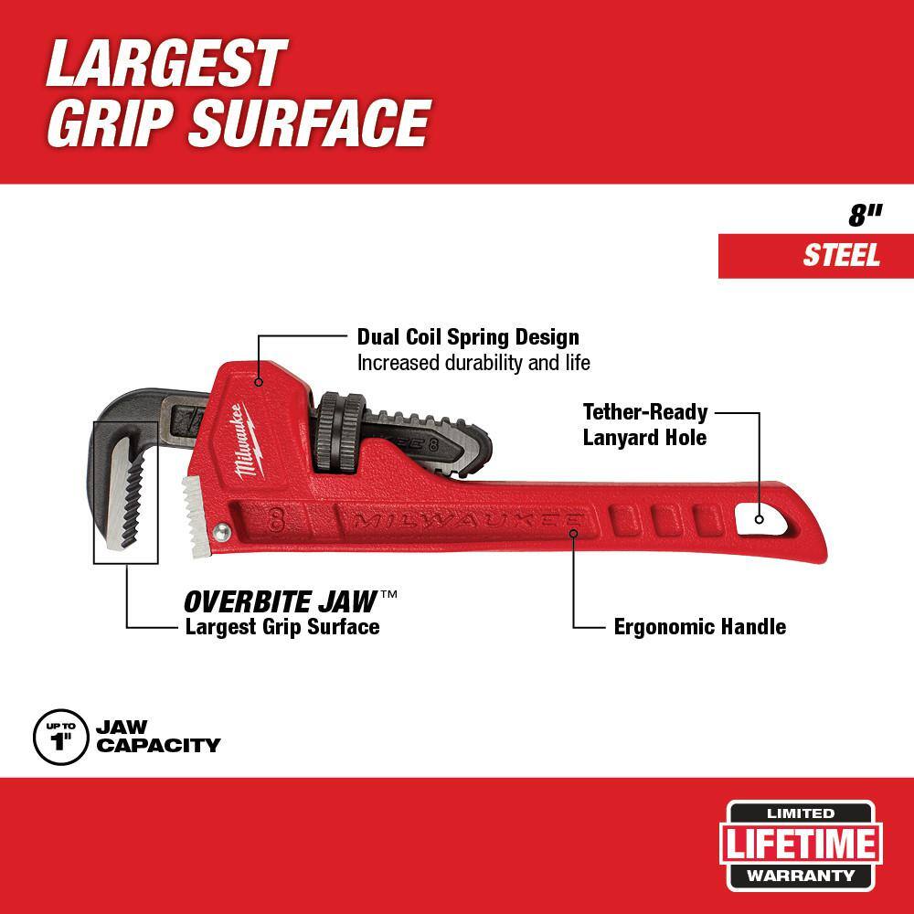 MW 8 in. Steel Pipe Wrench 48-22-7108