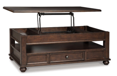 Signature Design by Ashley Barilanni Traditional Lift Top Coffee Table with 1 Storage Drawer, Open Shelf and Hidden Storage, Dark Brown