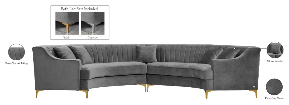 Jackson Velvet 2 Piece Sectional   Contemporary   Sectional Sofas   by Meridian Furniture  Houzz