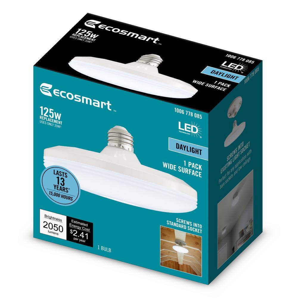 EcoSmart 125-Watt Equivalent Wide Surface Non-Dimmable LED Light Bulb Daylight (1-Pack) 11UFO125WULND02