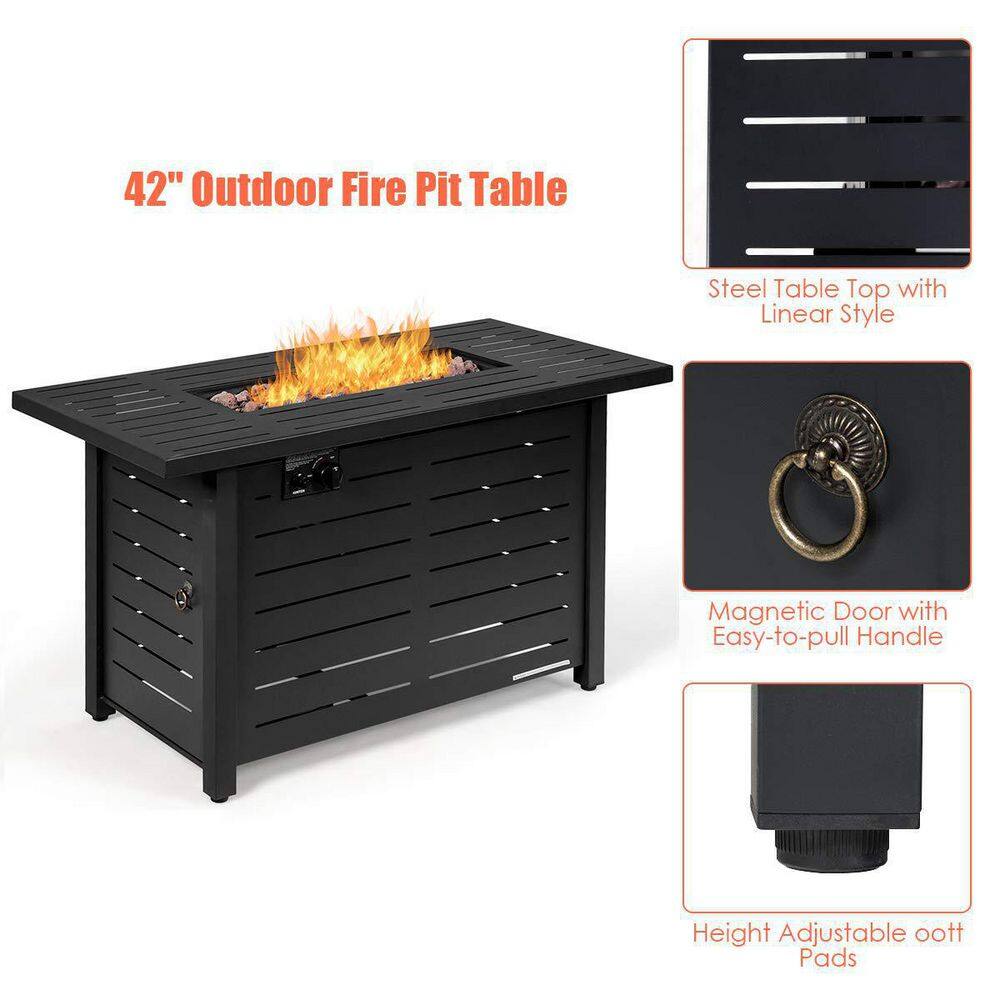 Alpulon 42 in. 60000BTU Fire Pit Propane Gas Fire Pit Table Rectangular Tabletop ZY1C0327