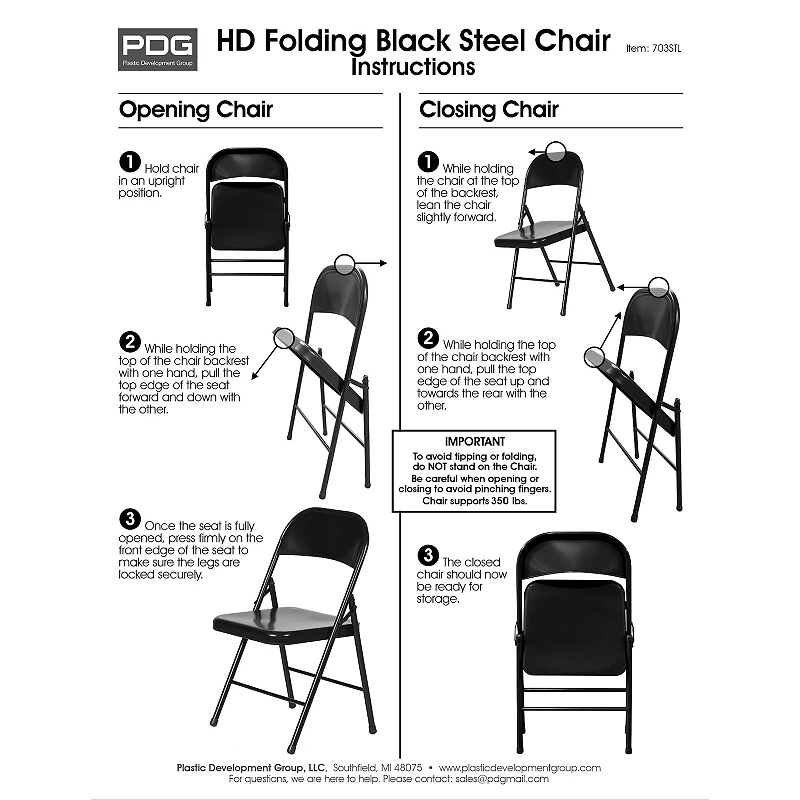 Plastic Development Group Commercial Party Heavy Duty Steel Folding Chair， Black