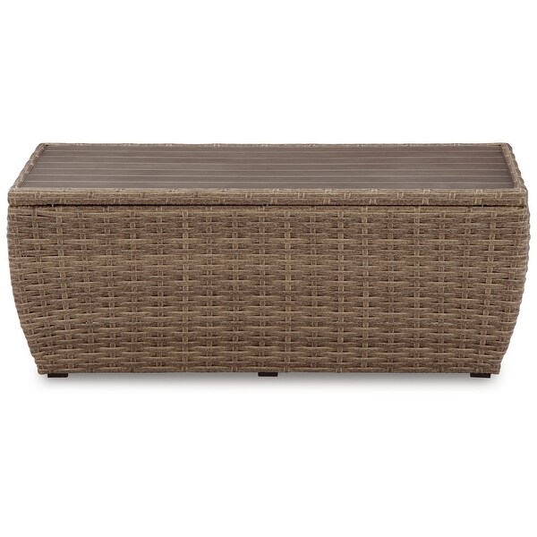 Julia 49 Inch Outdoor Coffee Table，Rectangular，Resin Wicker，Beige Brown