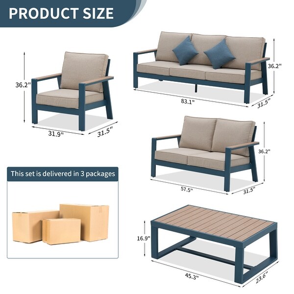 Zenova Aluminum Outdoor Sofa，Patio Sofa Sets，Patio Sectional Sofa Couch，Furniture Conversation Sets