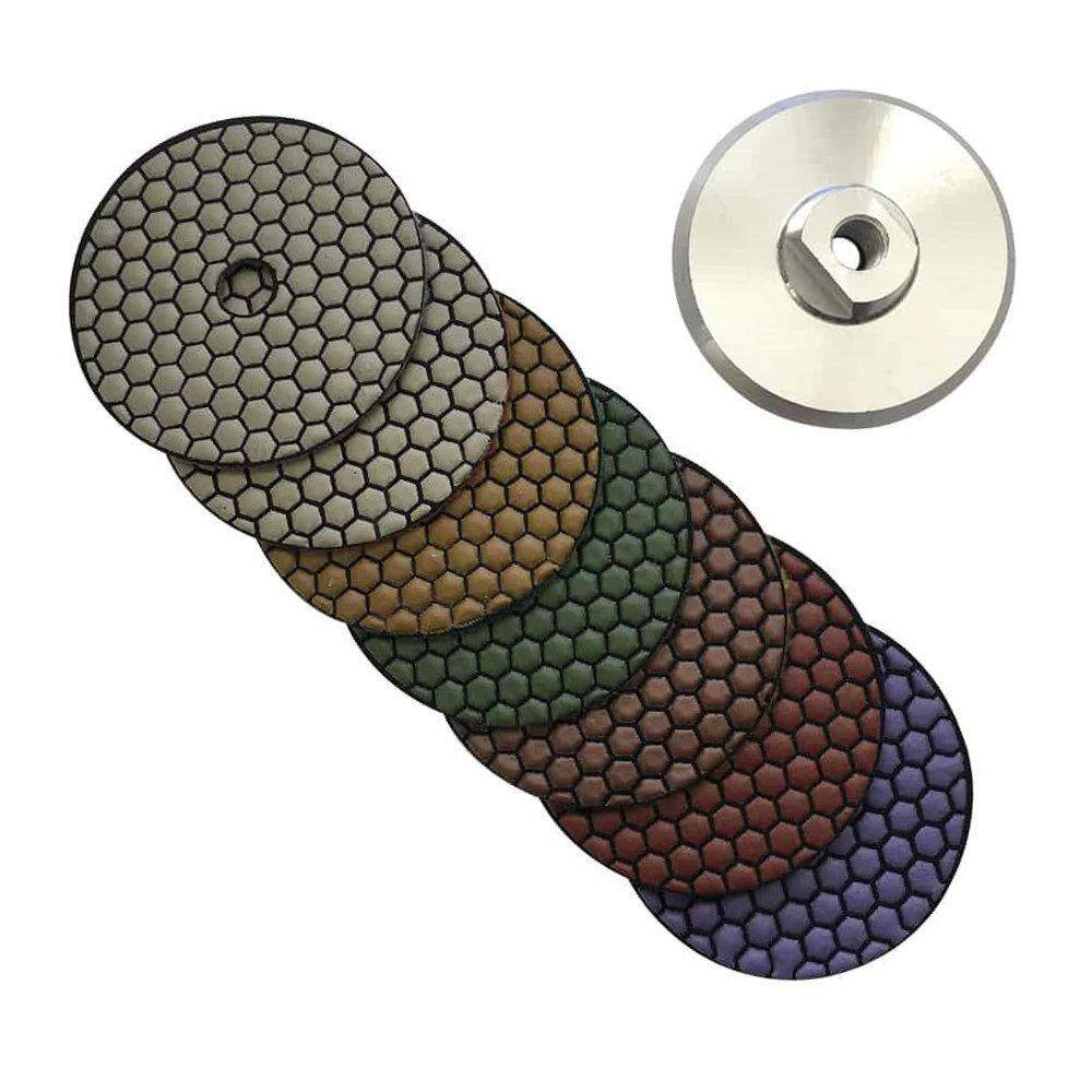 EDiamondTools 6 in. Dry Diamond Polishing Pad Set for Stone and Concrete (#50 to #3000 Grit) with Aluminum Backing Pad RDP6512481530A