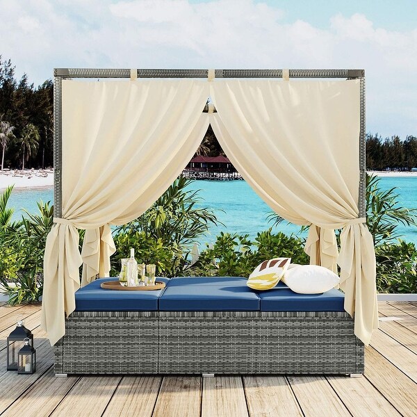 Outdoor Adjustable Daybed with Canopy Patio Lounge Set，High Comfort