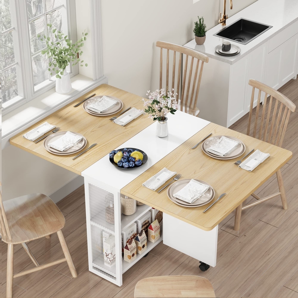 Modern Extendable Dining Table with Drop Leaf and 2 Storage Racks   50.1\