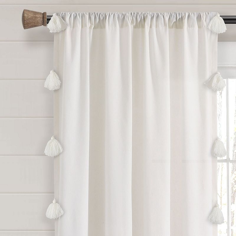 Lush Decor Boho Faux Linen Texture Tassel Rod Pocket Window Curtain Panel