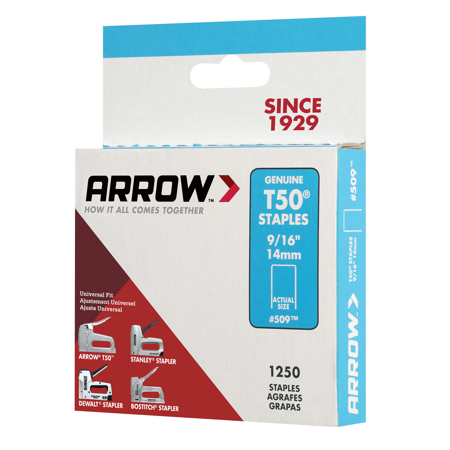 Arrow T50 3/8 in. W X 9/16 in. L 18 Ga. Flat Crown Heavy Duty Staples 1250 pk