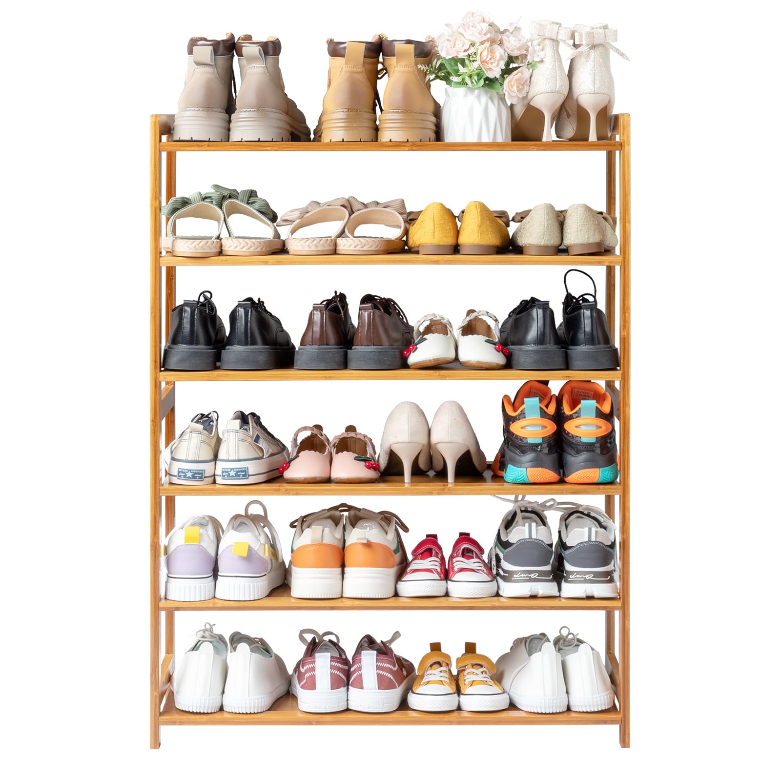 Zimtown 6 Tiers Natural Bamboo Wood Shoe Shelf Shoe Rack Shoe  Storage Organizer Shelving for Entryway Kitchen Home