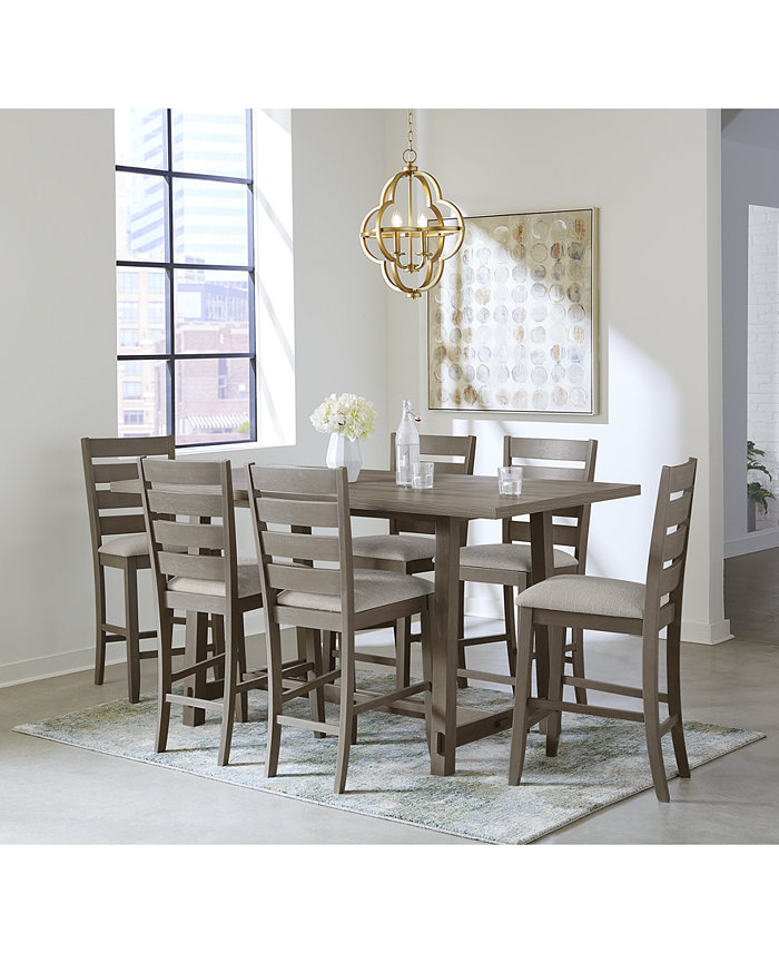 Macy's Max Meadows Counter Height 7-Pc Dining Set (Rectangular Trestle Table + 6 Chairs)