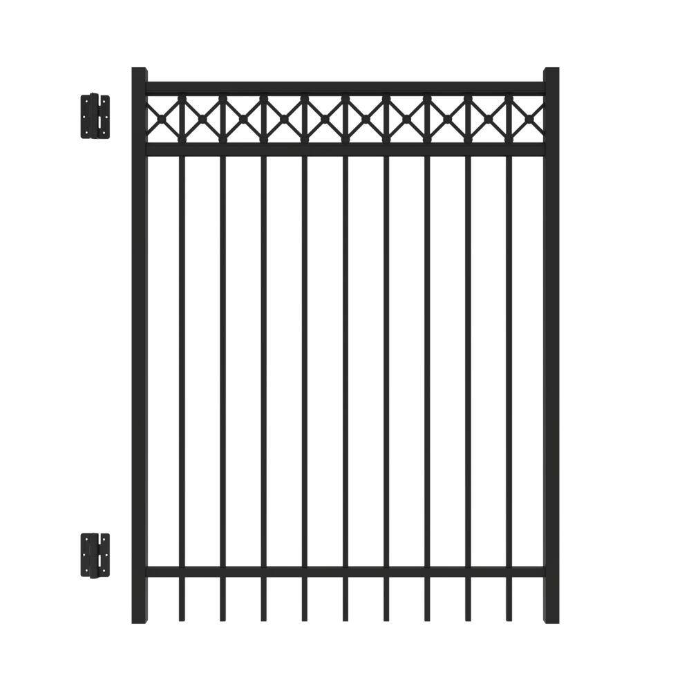 Barrette Outdoor Living Highland 4 ft. W x 54 ft. H Black Decorative Straight Flat Top Metal Fence Gate 73050583