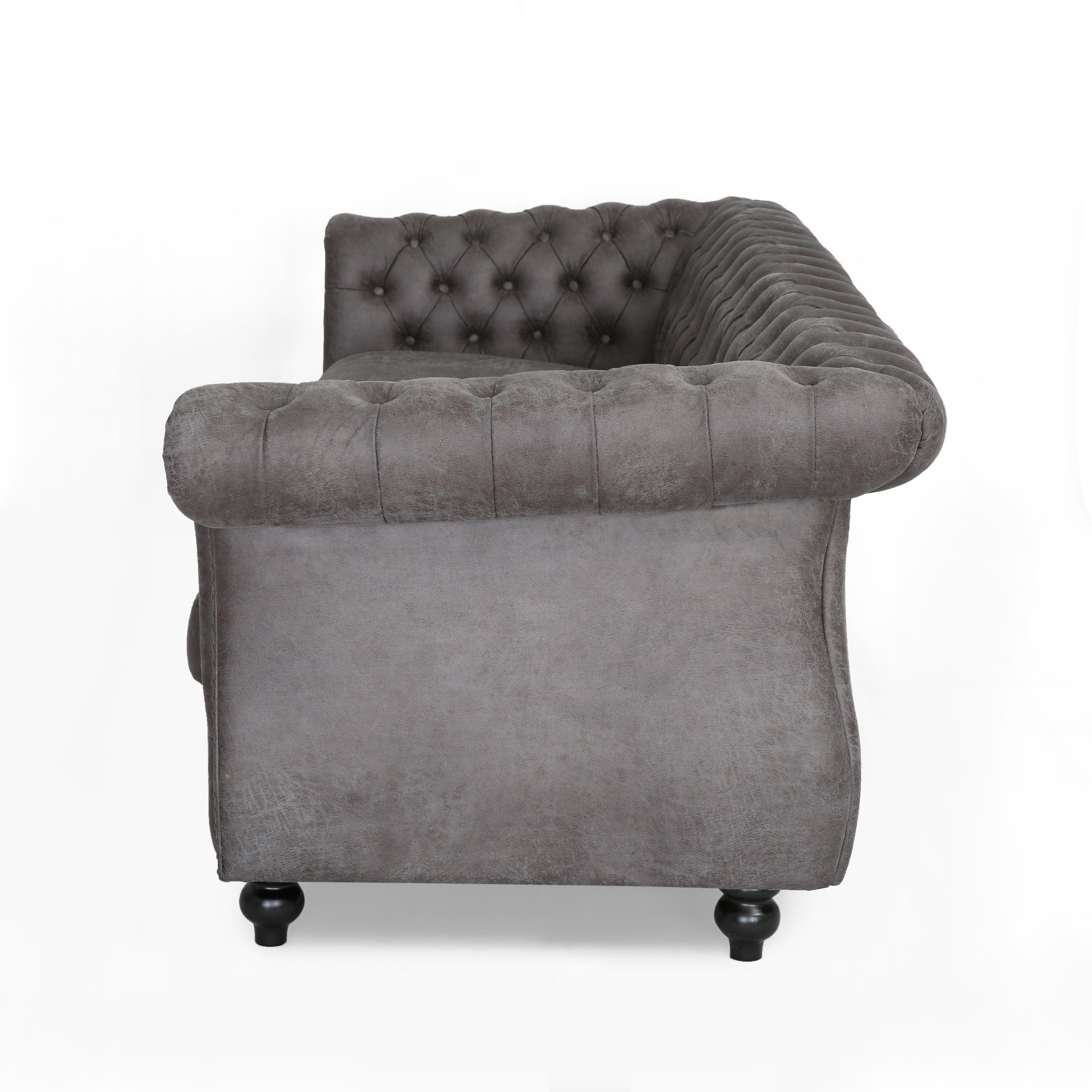 Vita Chesterfield Tufted Microfiber Sofa with Scroll Arms