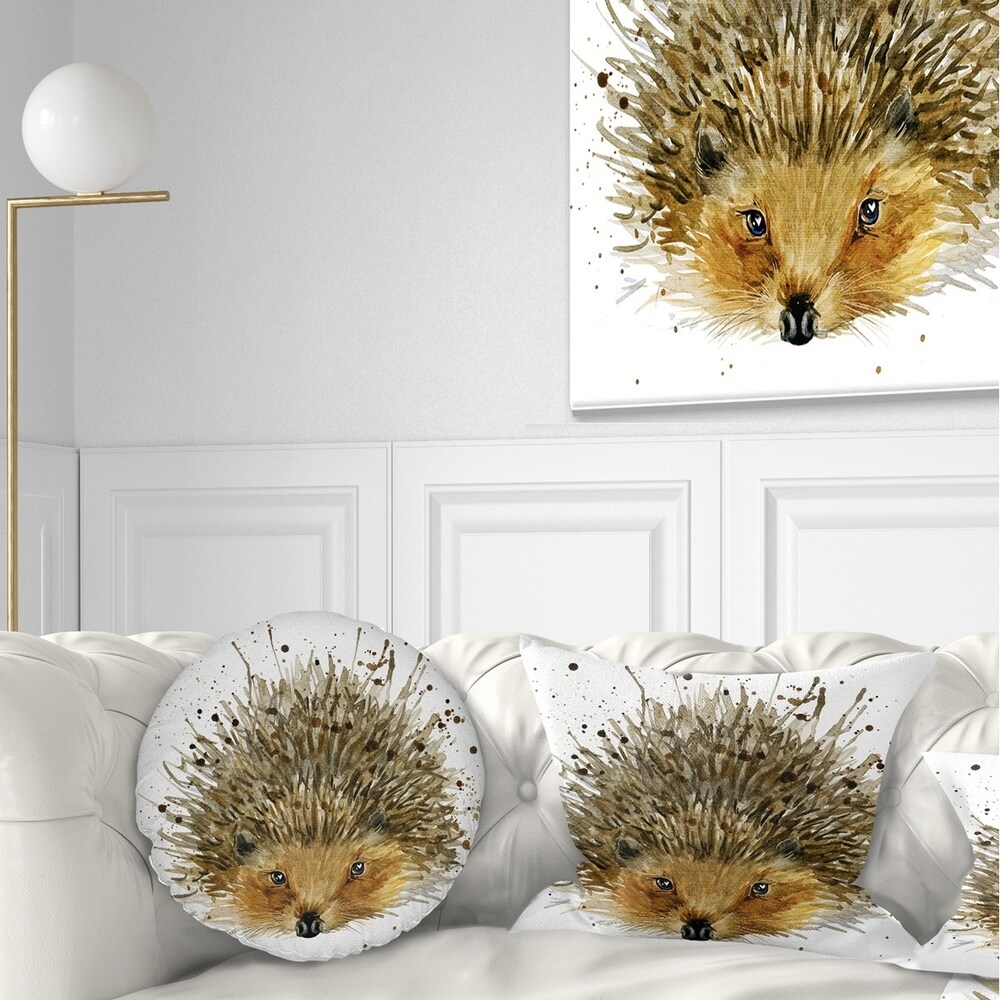 Designart 'Hedgehog Illustration Watercolor' Contemporary Animal Throw Pillow