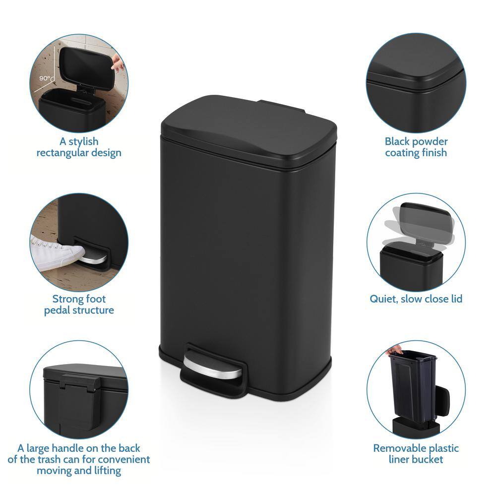 Innovaze 1.3 Gal.5 l Rectangular Matt Black Step-On Trash Can for Bathroom and Office MGCS-AP2106