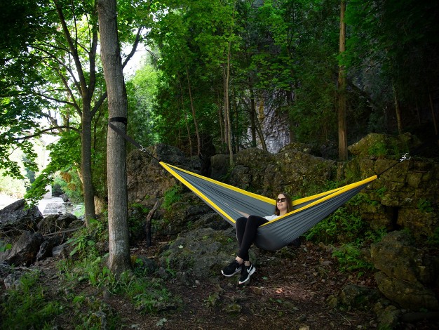 Gray And Yellow Heavy Duty Lightweight Traveler s Nylon Hammock