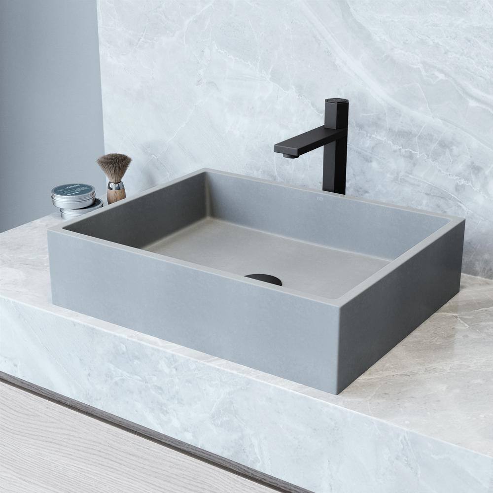 VIGO Coca Gothic Gray Concreto Stone 15 in. L x 19 in. W x 5 in. H Rectangular Vessel Bathroom Sink VG04069