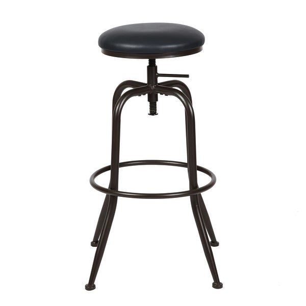 Industrial Counter Bar Stools with Black Pu (Set of 2) for a Modern Kitchen or Island or Breakfast Bar， Height Adjustable