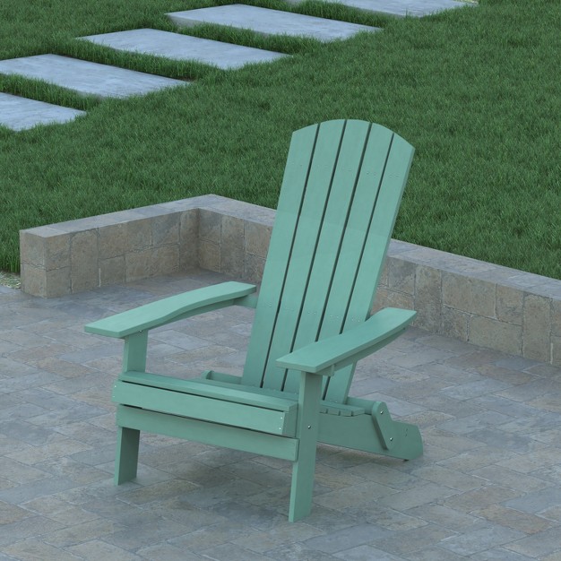 Emma And Oliver Set Of 4 Indoor outdoor Poly Resin Folding Adirondack Chairs All weather Chairs For Porch Patio Or Sunroom