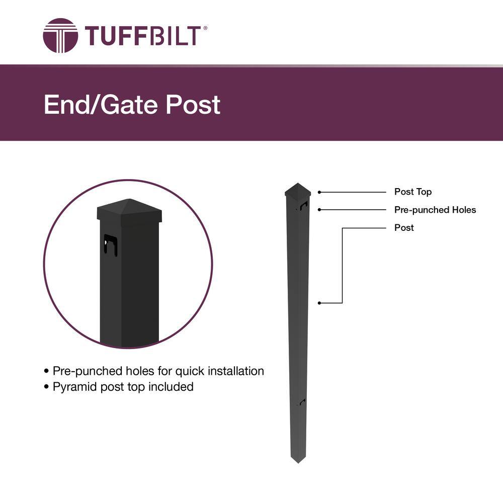 TuffBilt 2 in. x 2 in. x 70 in. Black Aluminum Fence End Post 73055165