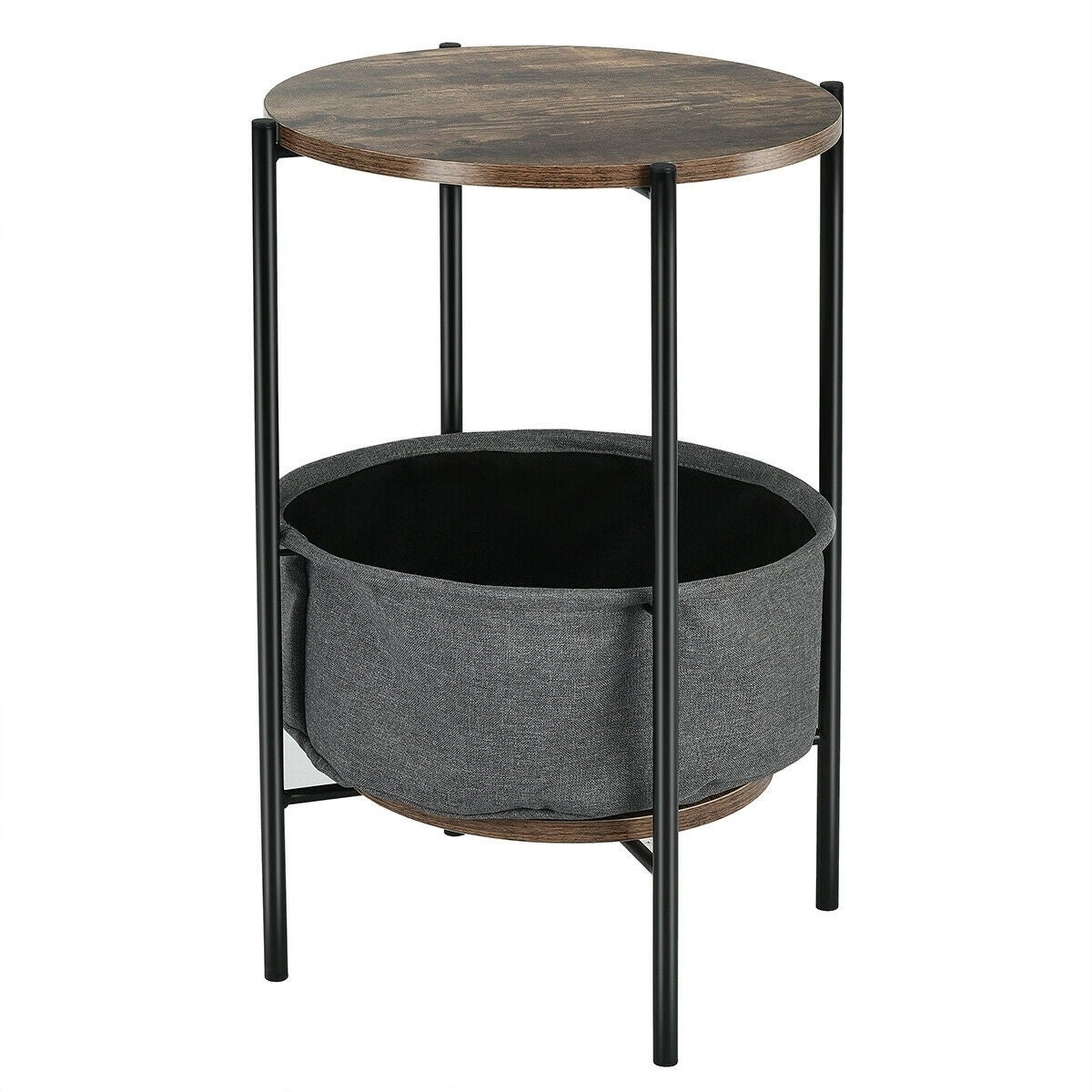 Industrial Round End Side Table Sofa w/ Storage - 16.5