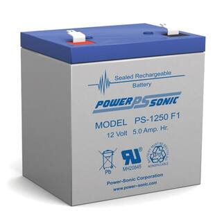 Power-Sonic 12-Volt 5 Ah F1 Terminal Sealed Lead Acid (SLA) Rechargeable Battery PS-1250F1