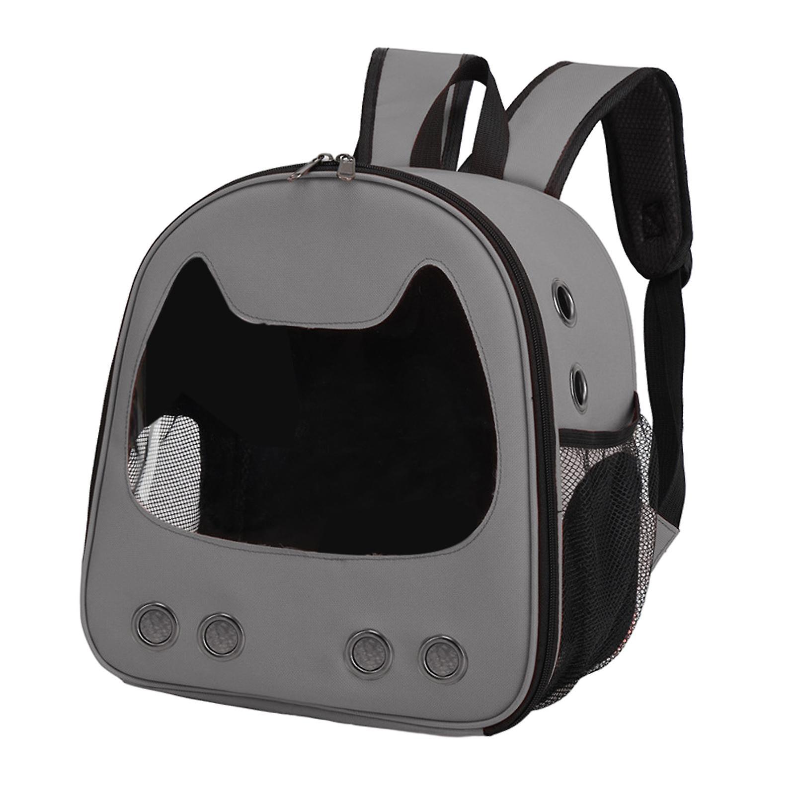 Pet Carrier With Side Pocket Cat Backpack For Traveling Hiking Fishing Gray