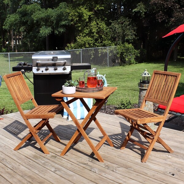 Nantasket 3pc Teak Folding Outdoor Bistro Set