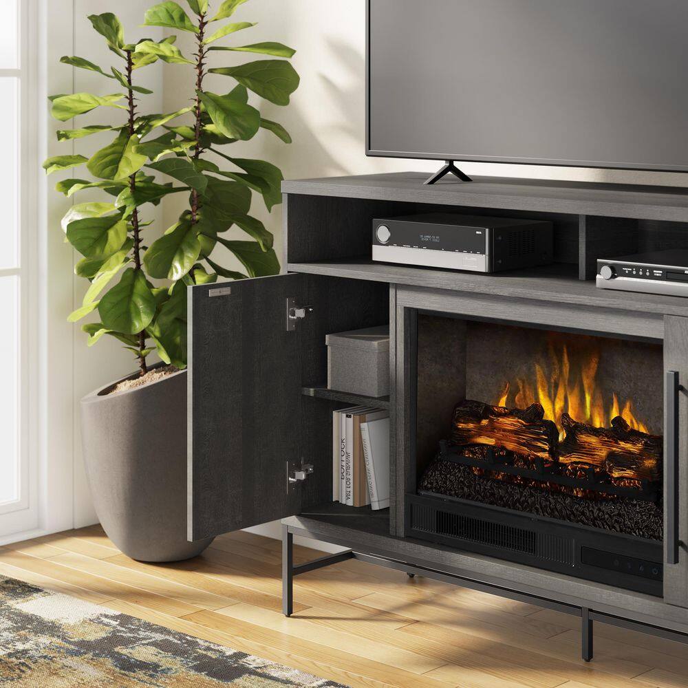 SCOTT LIVING KAPLAN 48 in. Freestanding Media Console Wooden Electric Fireplace in Gray Fawn Aged Oak HDSLFP48L-1A